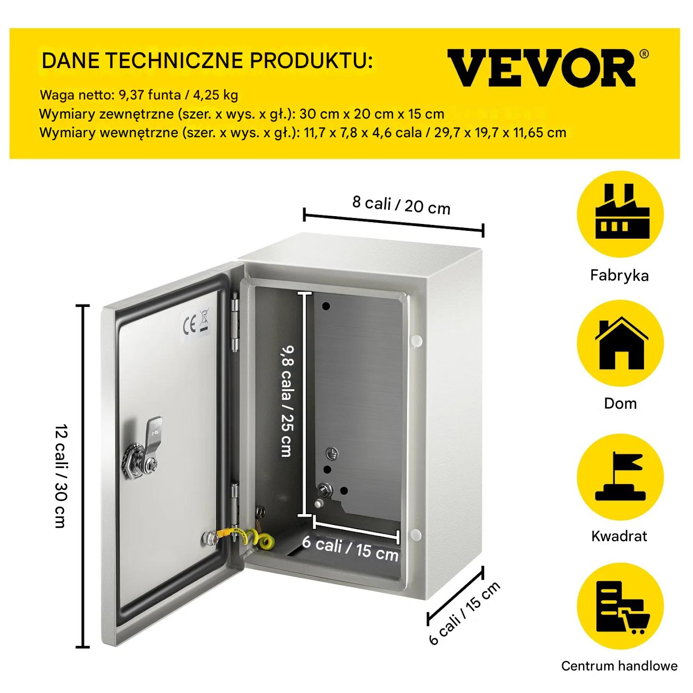 Obudowa elektryczna IP66 Nema 4X 30x20x15cm stalowa szczelna wodoodporna - obrazek 2