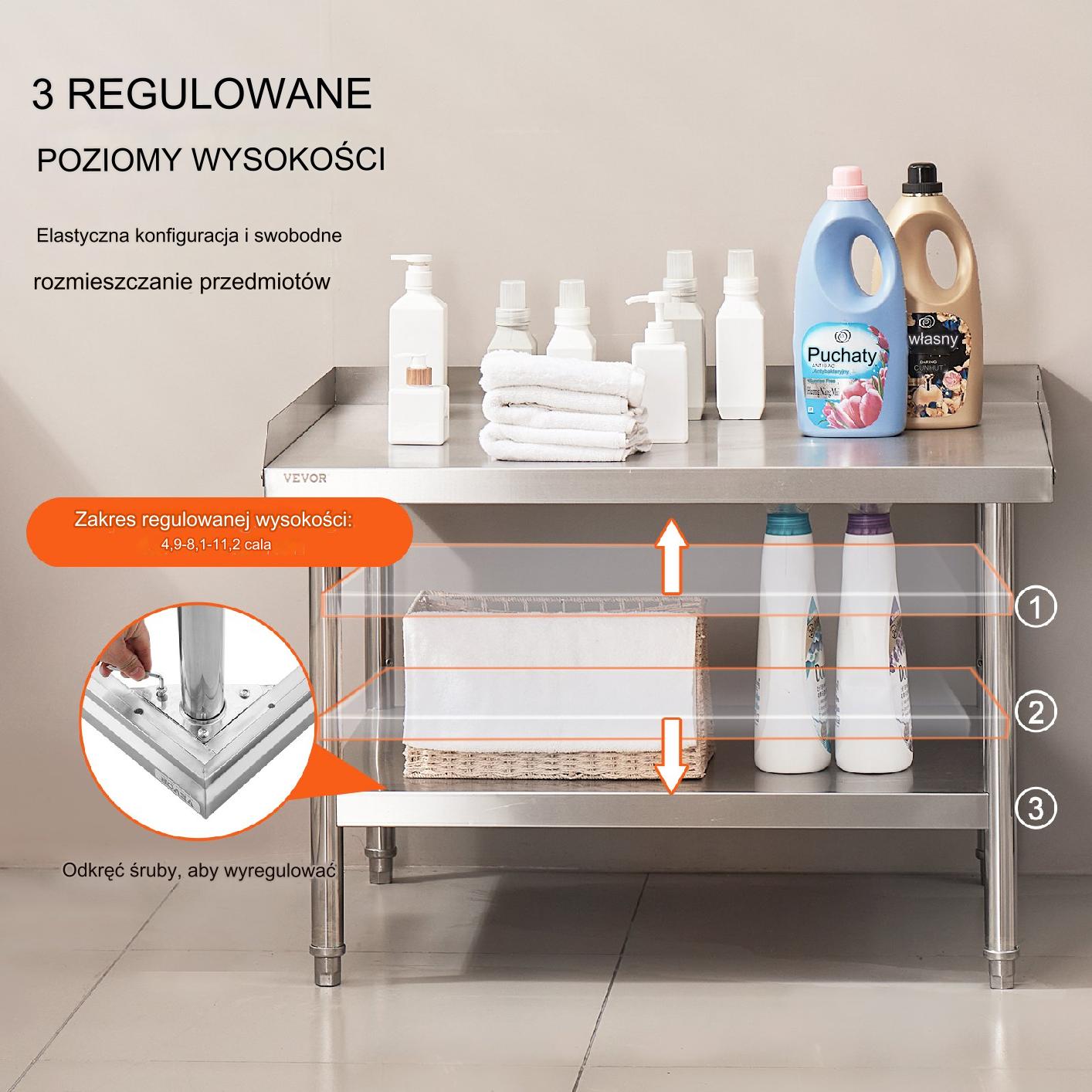Stół gastronomiczny nierdzewny 76x91cm blat roboczy wolnostojący do baru - obrazek 3