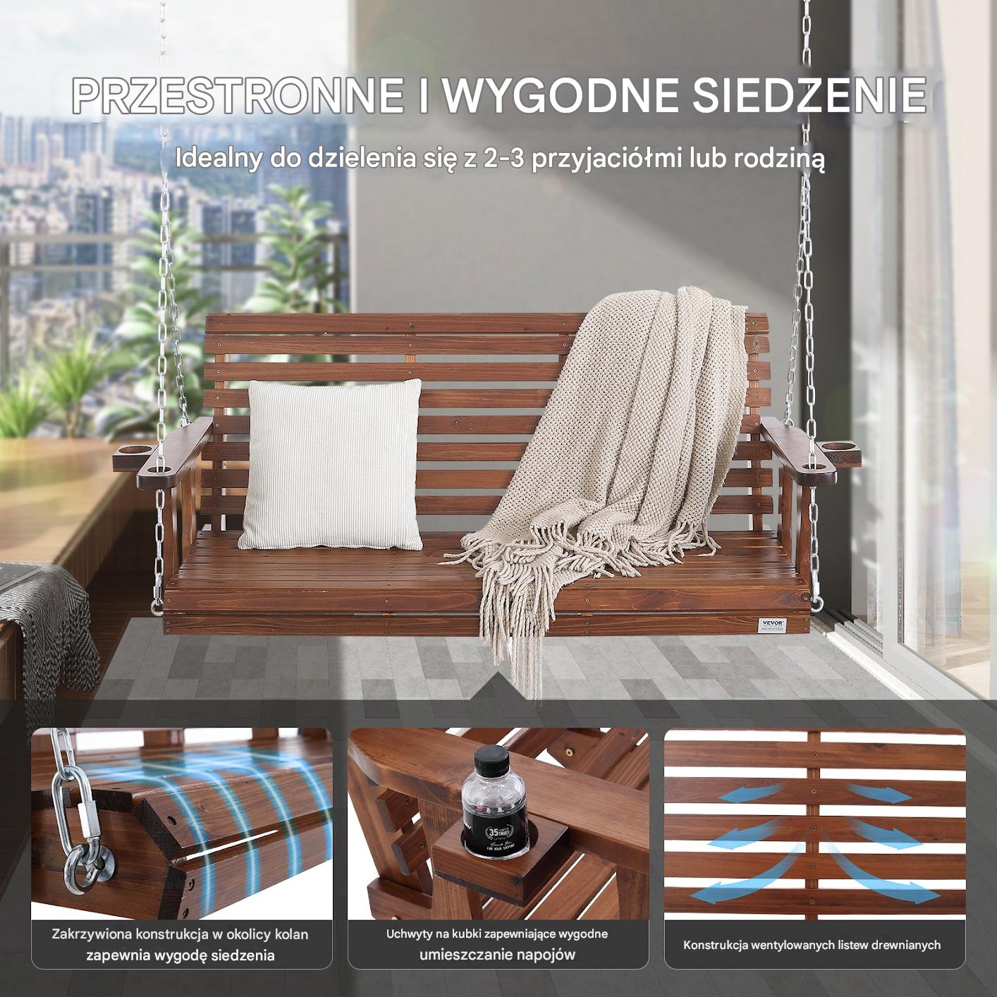 Drewniana huśtawka ogrodowa wisząca na taras werandę 170 cm - obrazek 4