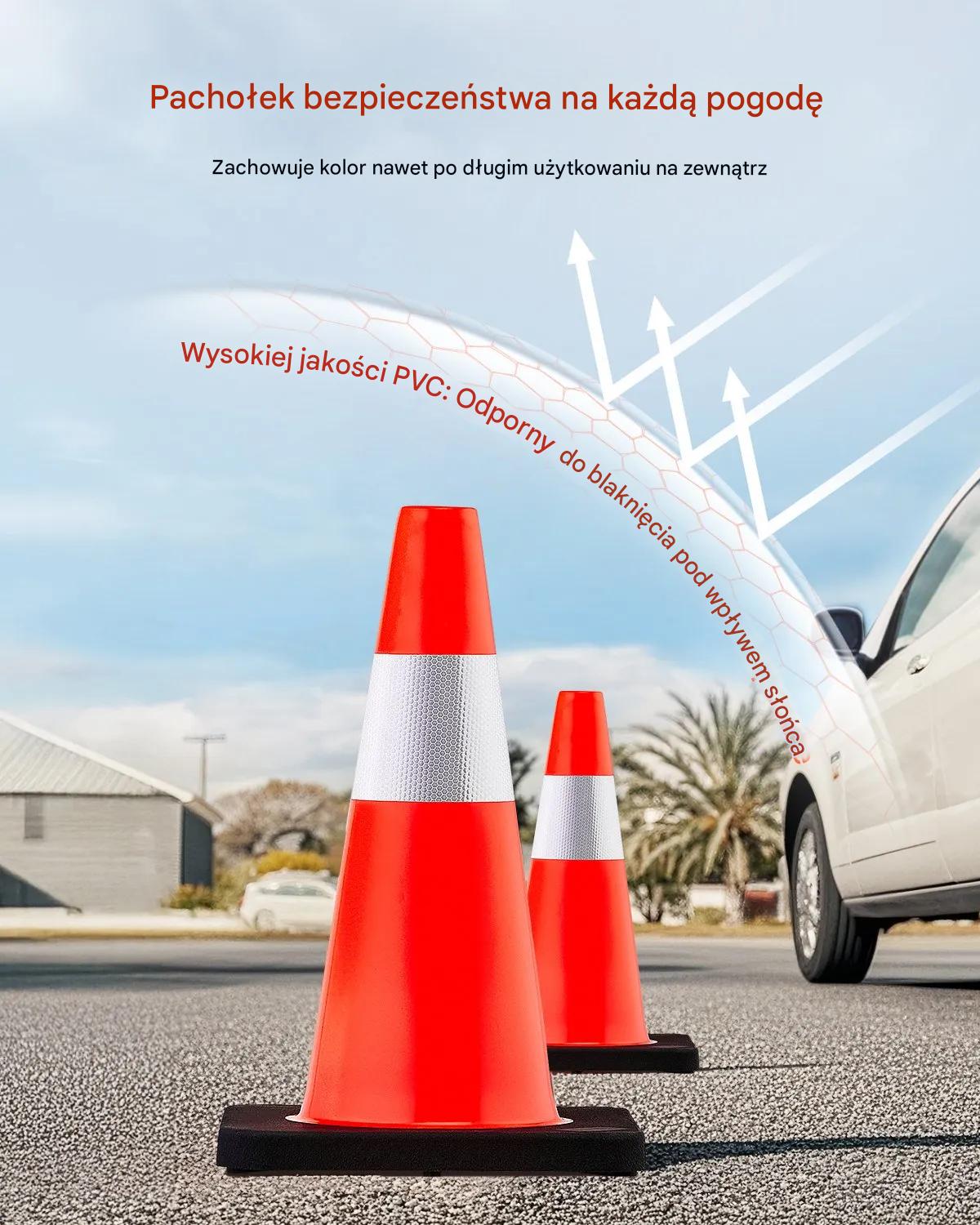 Pachołki drogowe 90 cm PCV 6szt. pomarańczowe odblaskowe z podstawą - obrazek 6