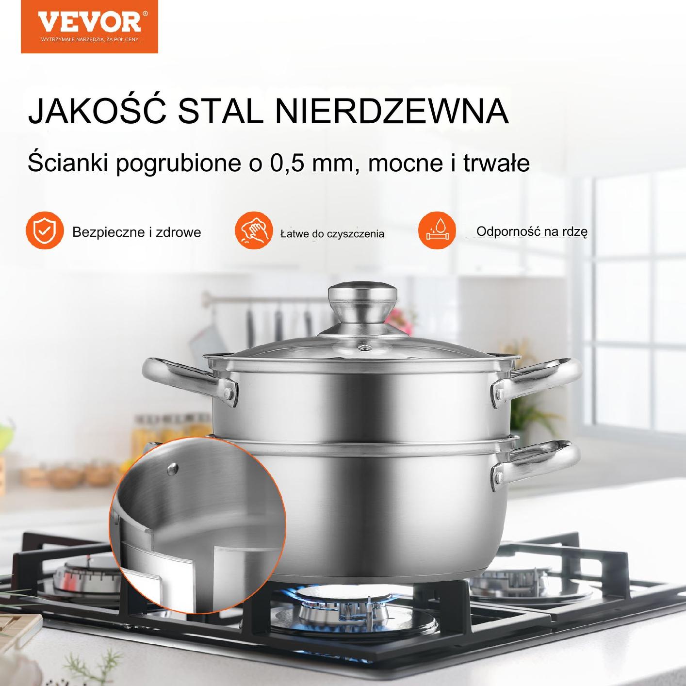 Garnek parowy 2w1 ze stali nierdzewnej 22 cm – 3L z pokrywką i rękawicami - obrazek 7