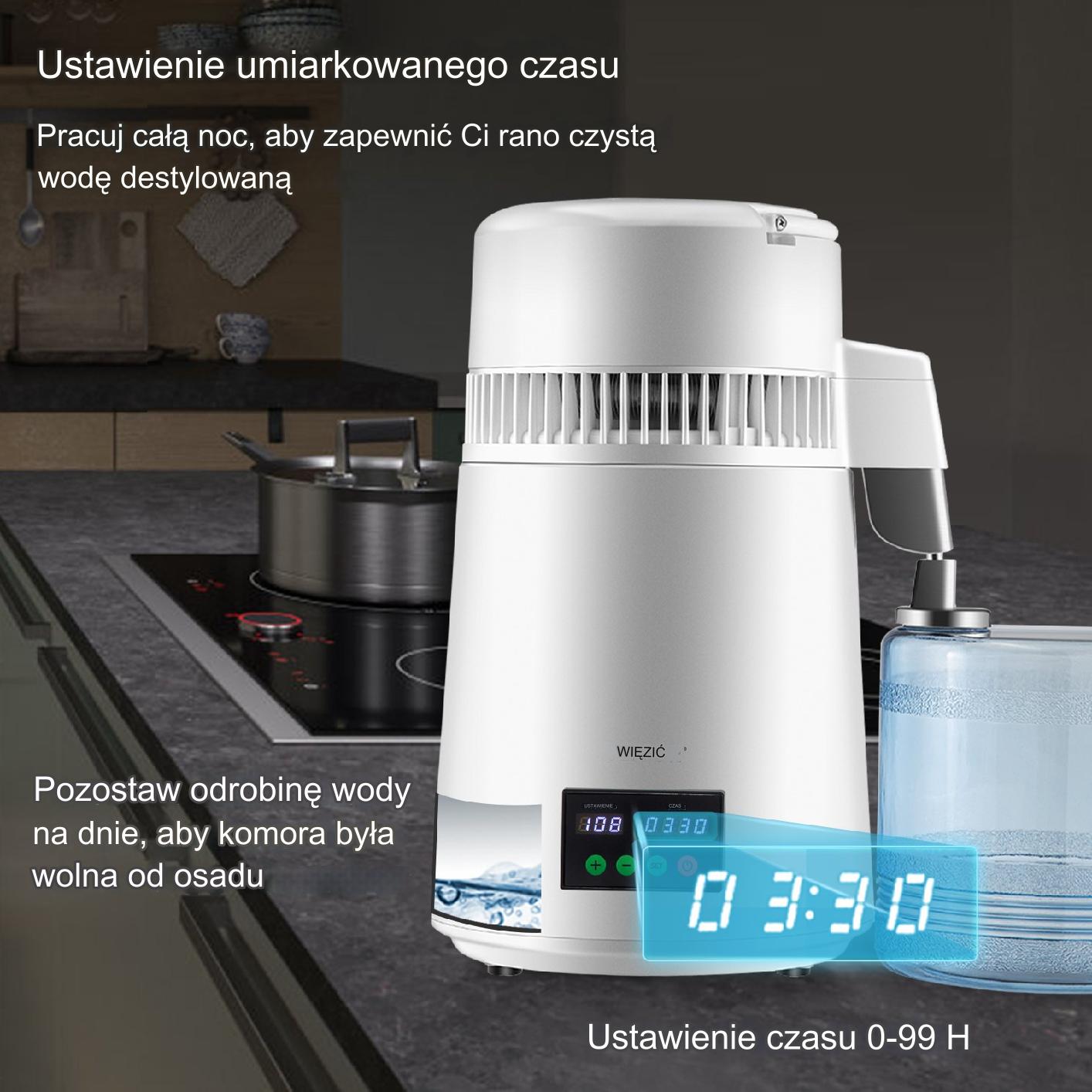Destylator wody 4L biały, 750W, 1L/h, timer, stal 304, filtry węglowe - obrazek 7