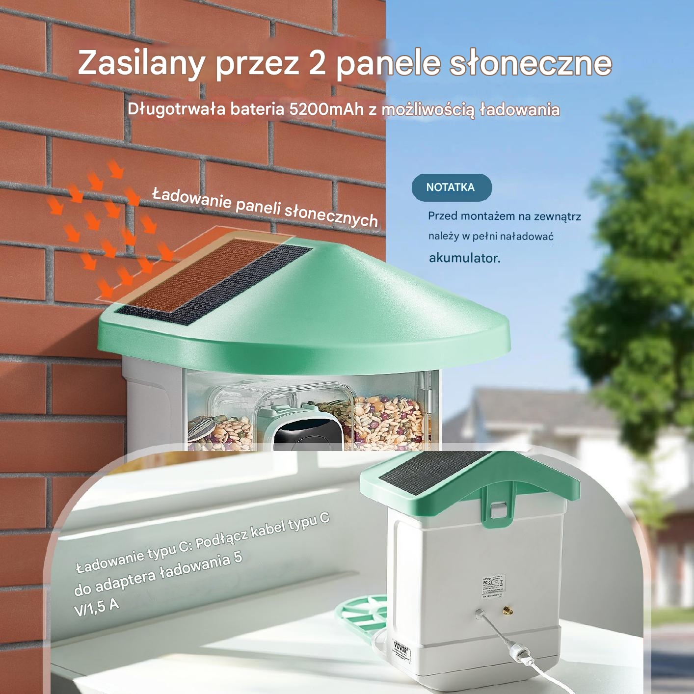 Karmnik z kamerą 2K AI solarny rozpoznaje ptaki wifi dla ornitologa - obrazek 3
