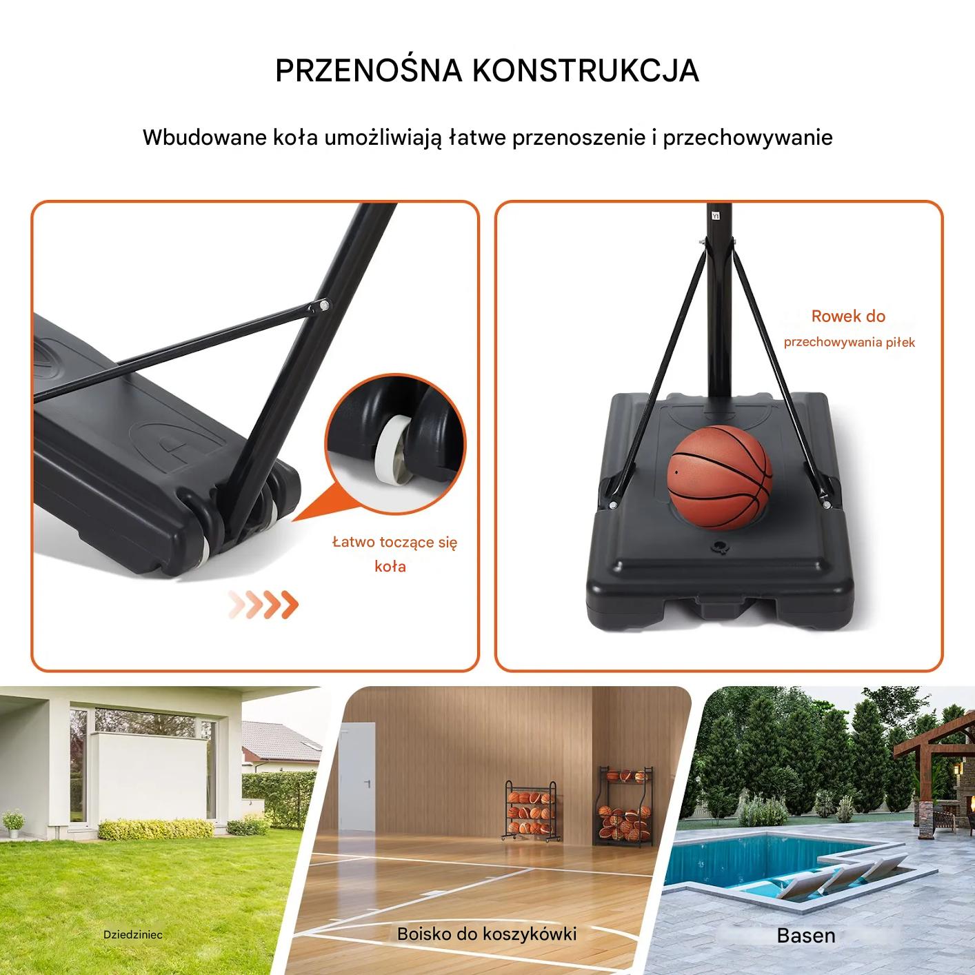 Kosz do koszykówki 122-305 cm regulowany przenośny dla dzieci i dorosłych - obrazek 6