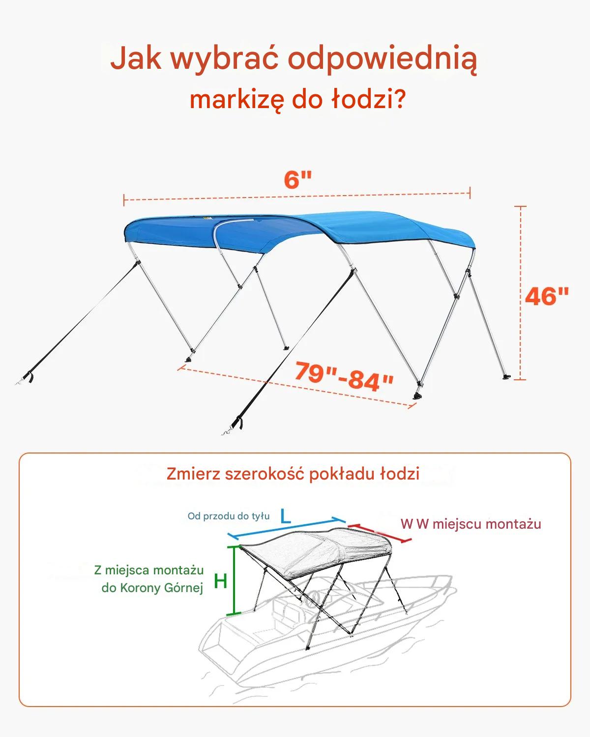 Bimini top 3 łukowe daszek do łodzi 600D wodoodporny UV - pokrowiec torba - obrazek 3