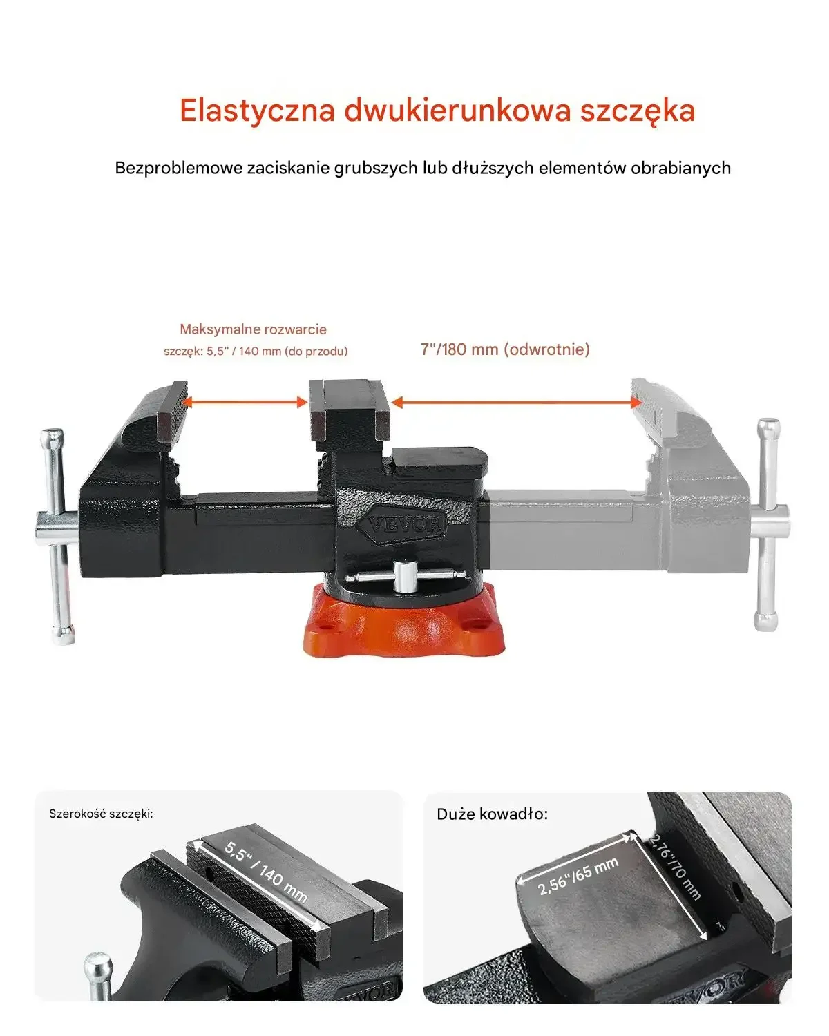Wielofunkcyjne imadło warsztatowe 140 mm stalowe 360° - obrazek 2