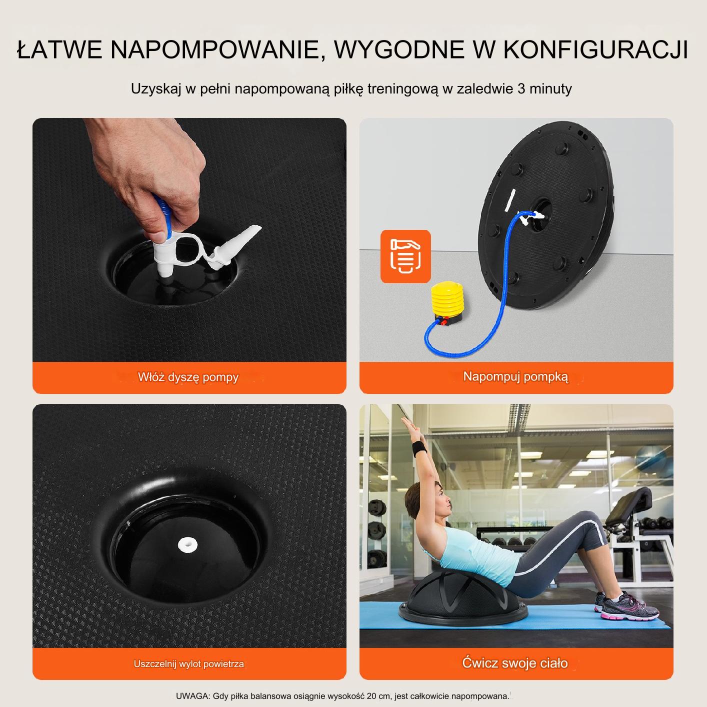 Platforma do balansowania półpiłka balansowa ćwiczeń gimnastyka czarna - obrazek 5