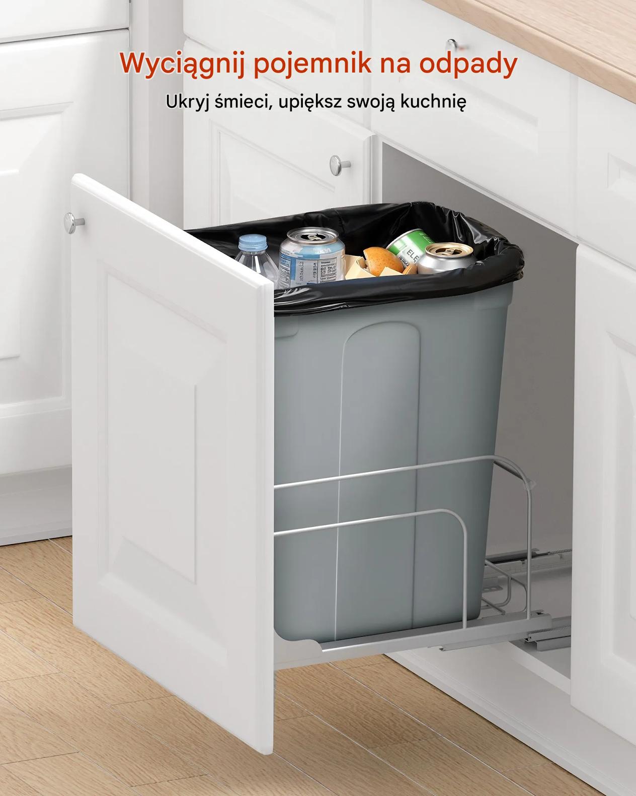 Kosz wysuwany do szafki szuflada soft-close, metalowy system, do kuchni - obrazek 4