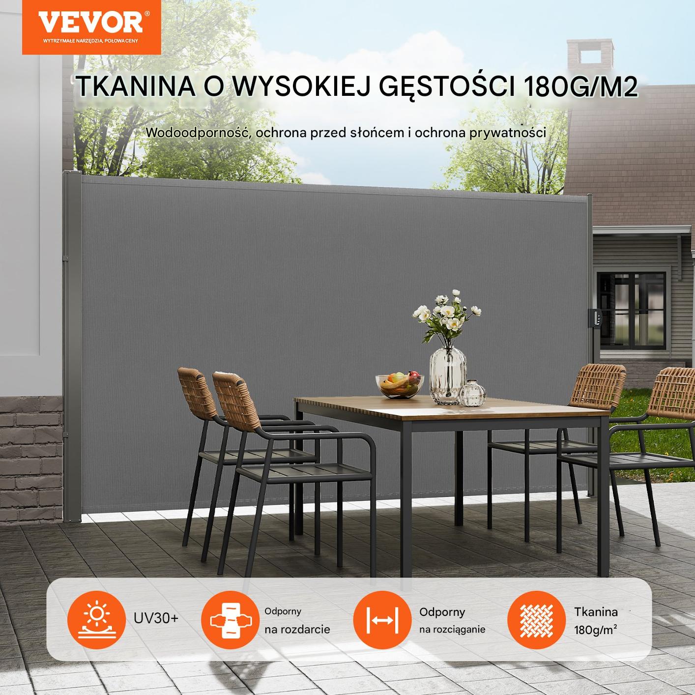 Osłona boczna markiza 180x300cm wodoodporna na balkon taras rolowana szara - obrazek 7