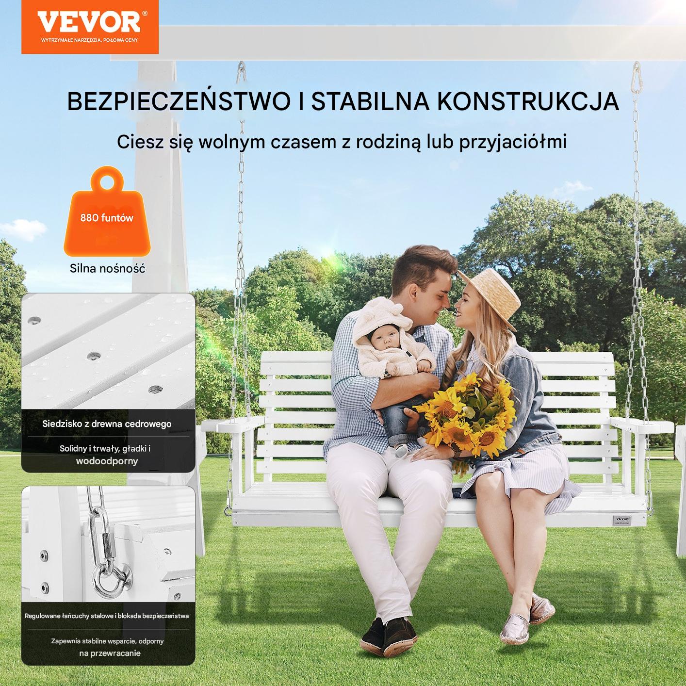 Drewniana huśtawka ogrodowa wisząca na taras werandę biała 170 cm - obrazek 6