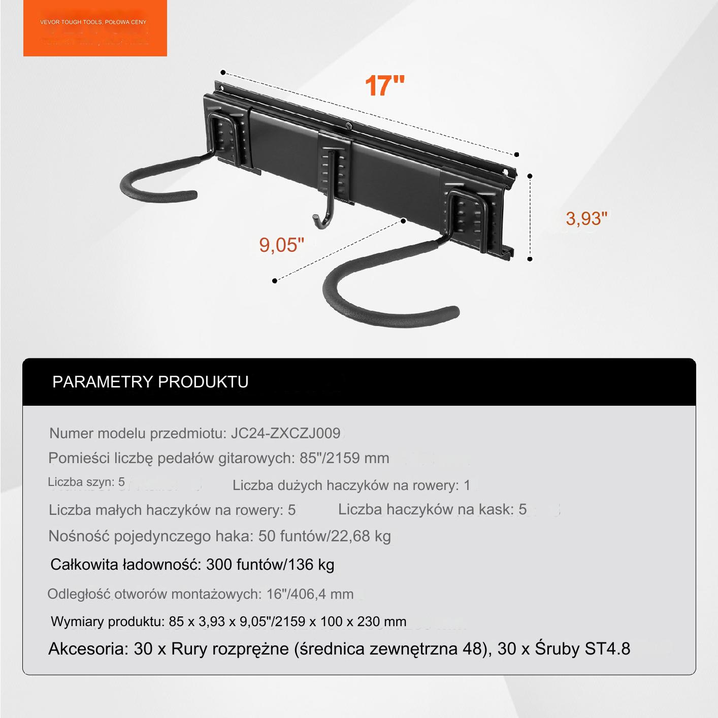 Stojak na rowery ścienny Uchwyt 6 rowerów + 5 kasków 215,90 cm - obrazek 2