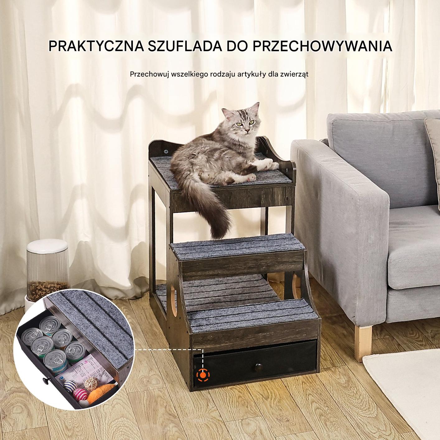 Piętrowe łóżko dla psa szare 83x45cm z schodami i schowkiem ochrona stawów - obrazek 6