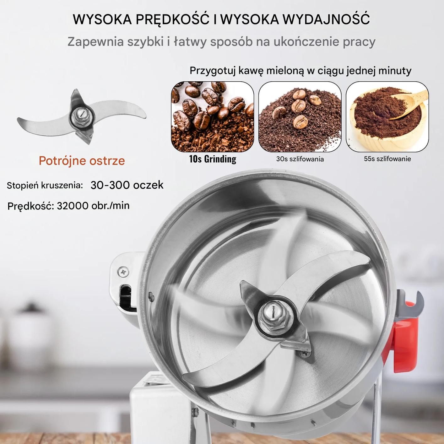 Młynek zbożowy elektryczny 3400W stal nierdzewna szybki pasza mąka stojący - obrazek 4