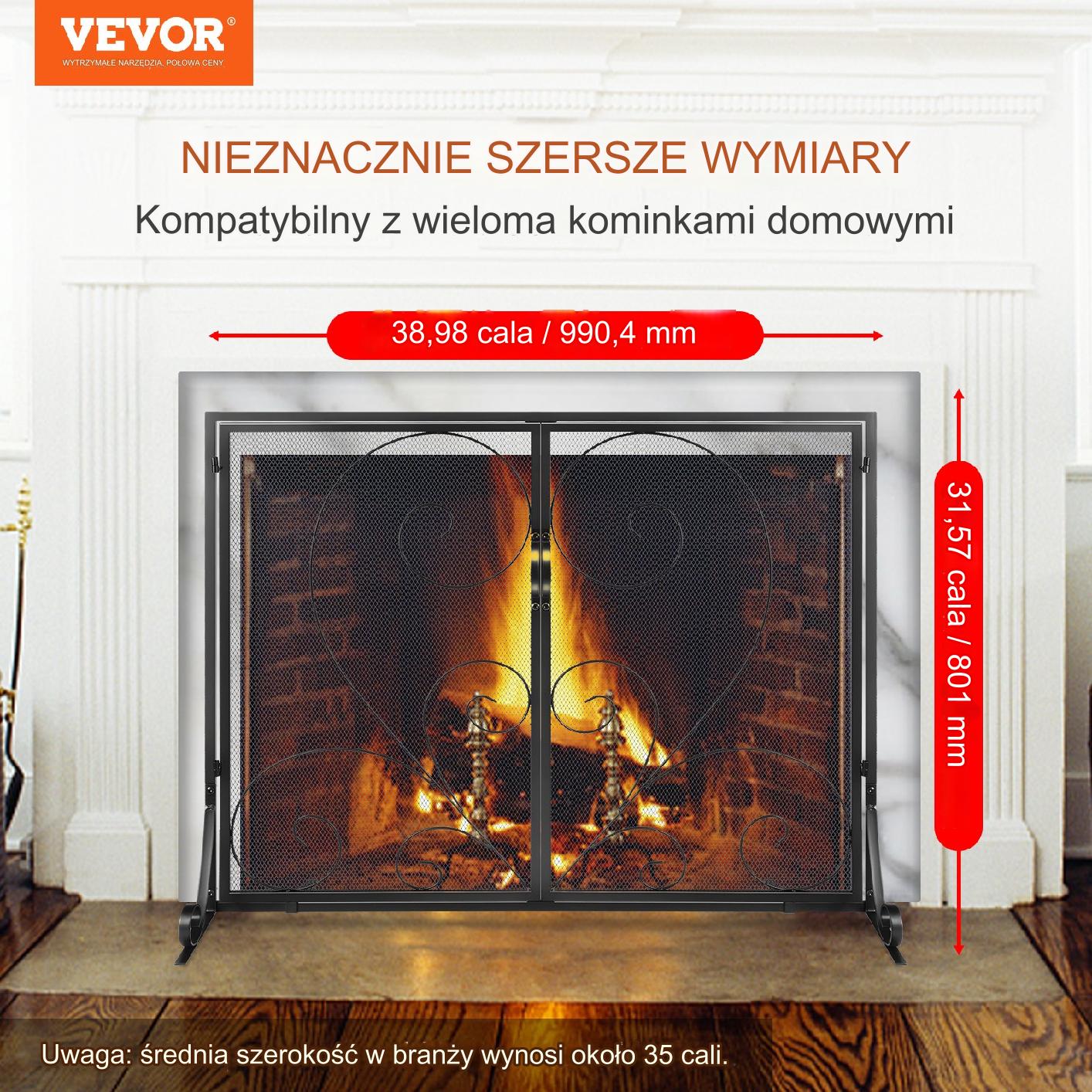 Parawan kominkowy 2-częściowy 99x80cm żeliwny wolnostojący ochrona iskier - obrazek 7