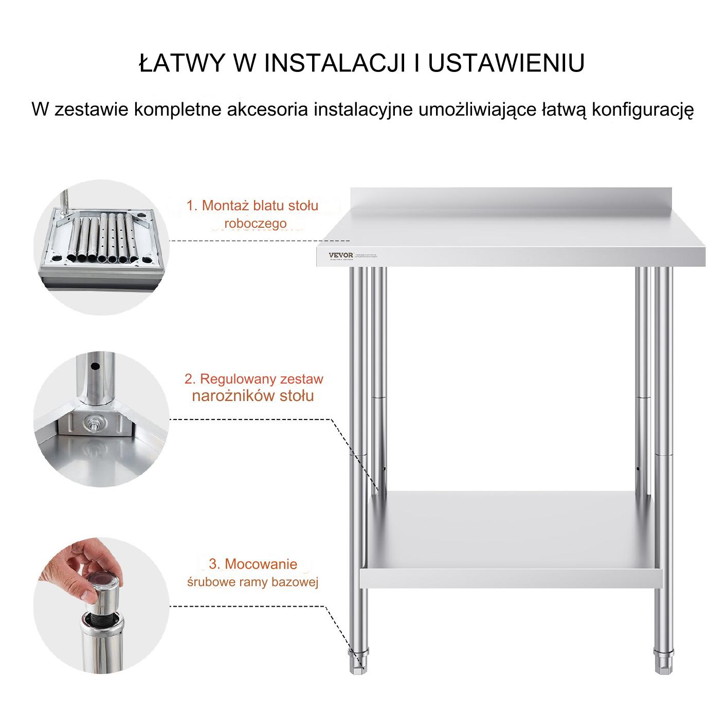 Stół gastronomiczny nierdzewny 60x76cm blat roboczy wolnostojący do baru - obrazek 4