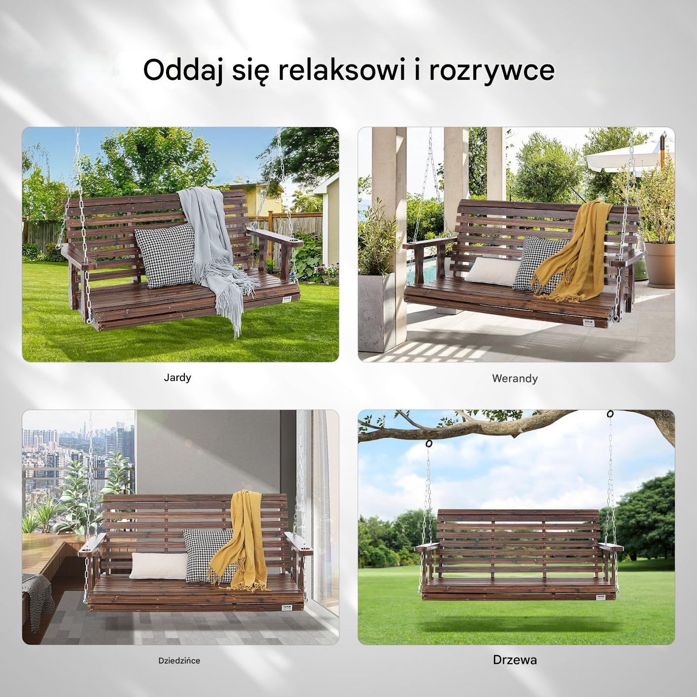 Huśtawka ogrodowa 140cm ławka wisząca 400kg na łańcuchach brązowa - obrazek 6