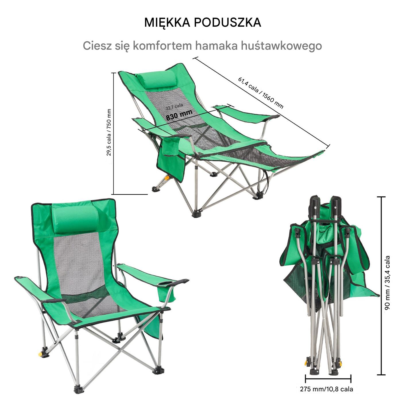 Składane Krzesło Kempingowe z Podnóżkiem Zielony - obrazek 2