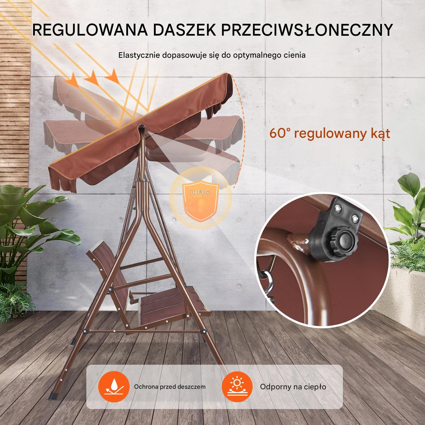 Huśtawka Ogrodowa 3-osobowa z Regulowanym Daszkiem – Udźwig do 240 kg - obrazek 3