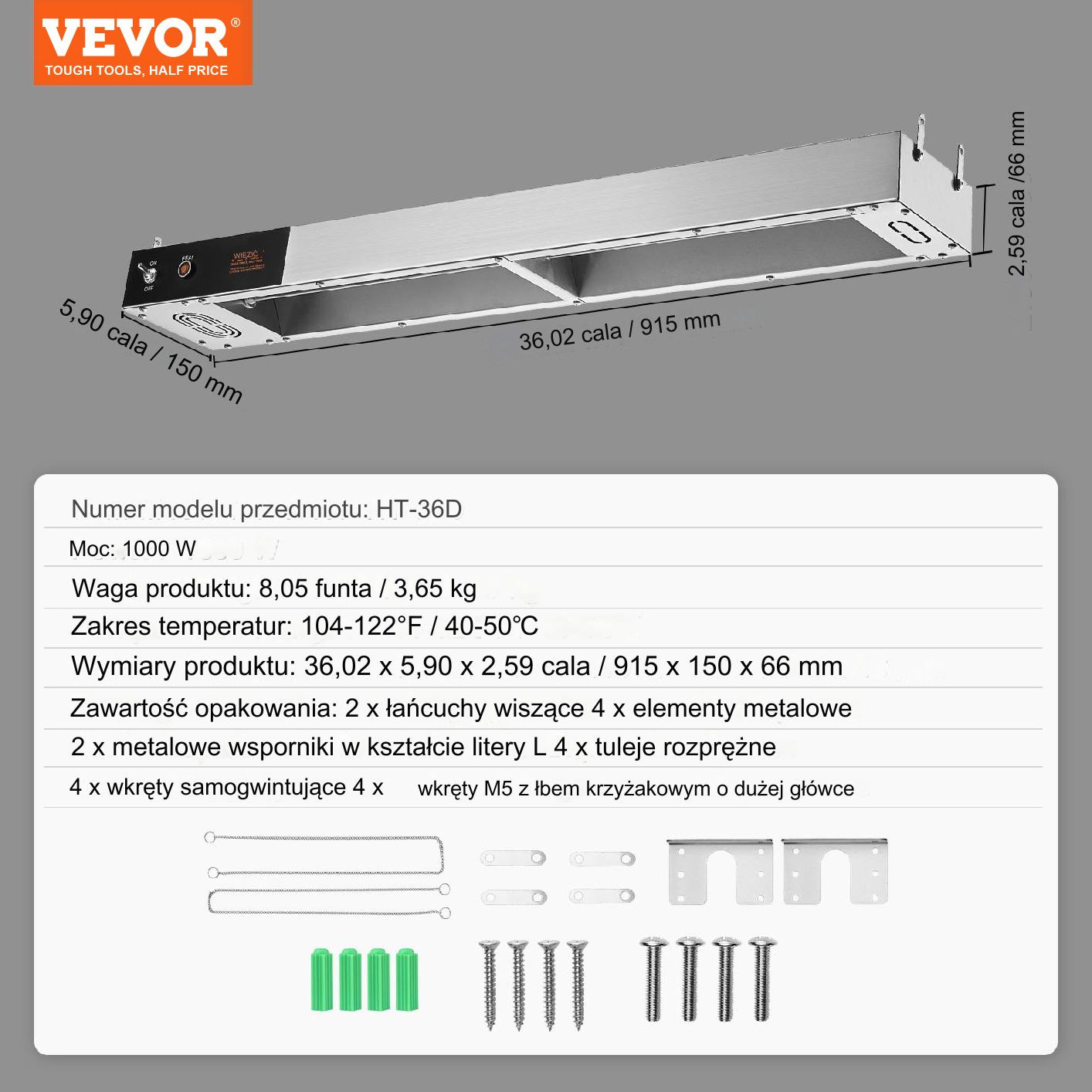 Lampa do podgrzewania żywności gastronomiczna 850W 91.5cm - obrazek 2