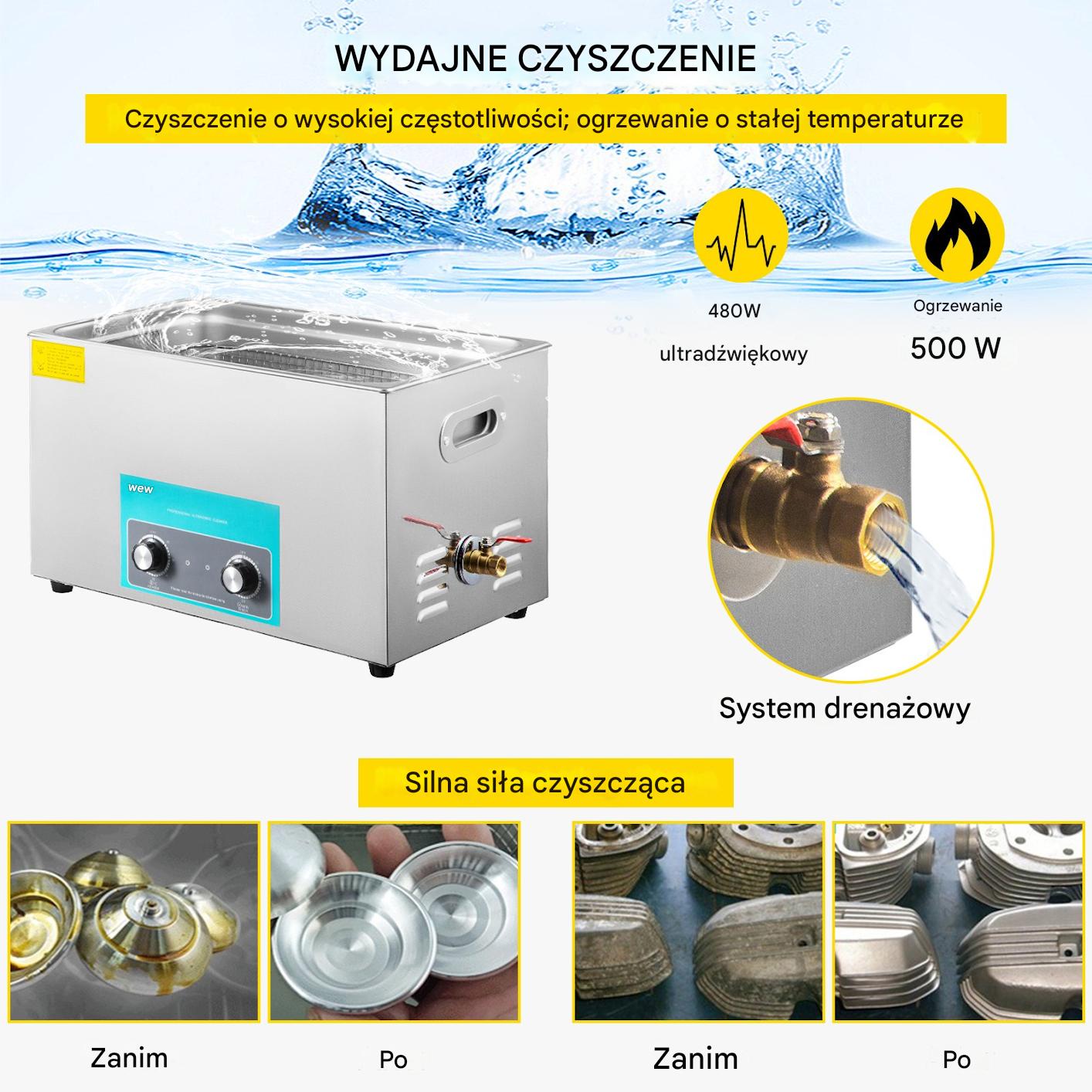 Myjka ultradźwiękowa 6L stal 304 grzałka timer do biżuterii i narzędzi - obrazek 5