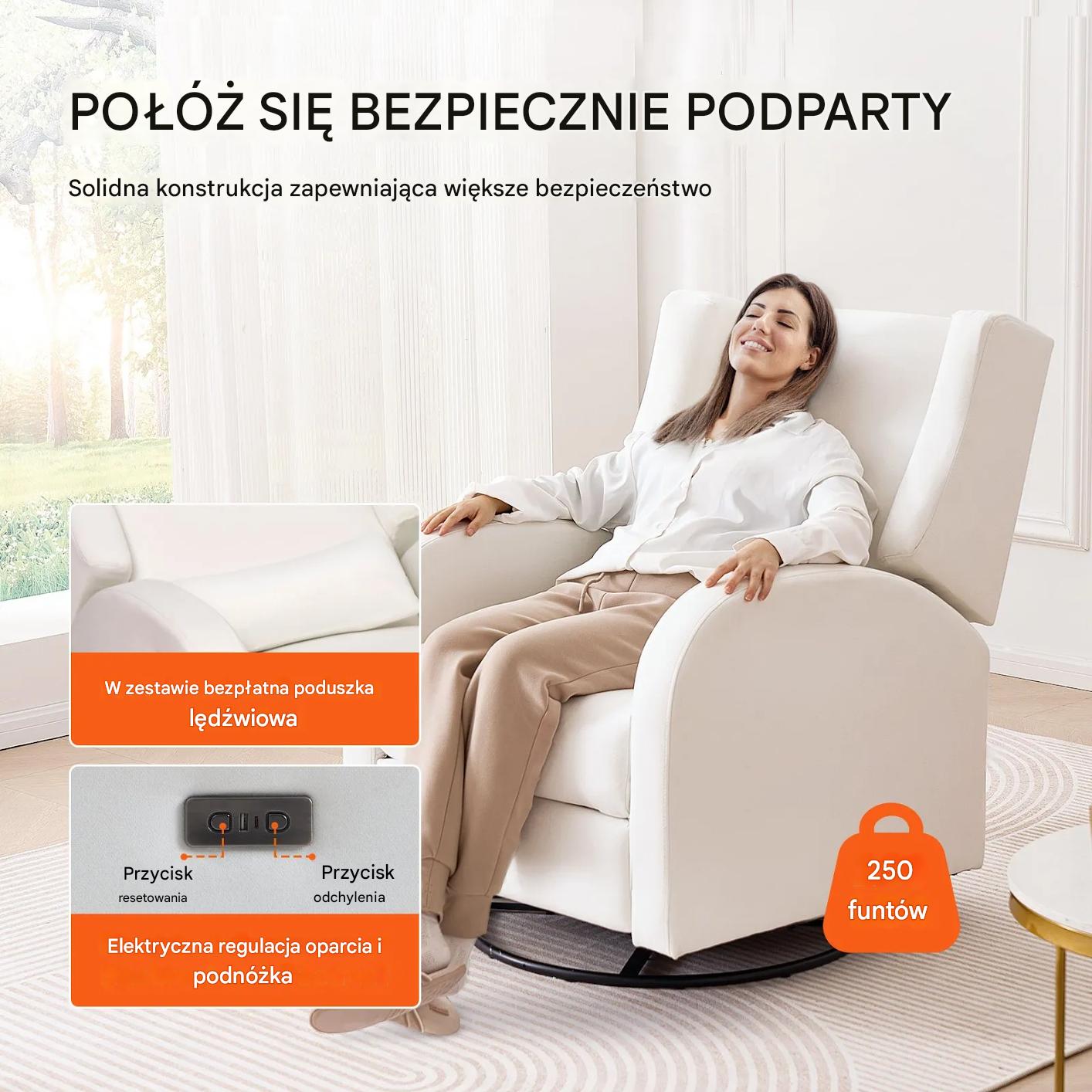 Fotel obrotowy rozkładany elektryczny bujany regulowany do salonu - obrazek 3