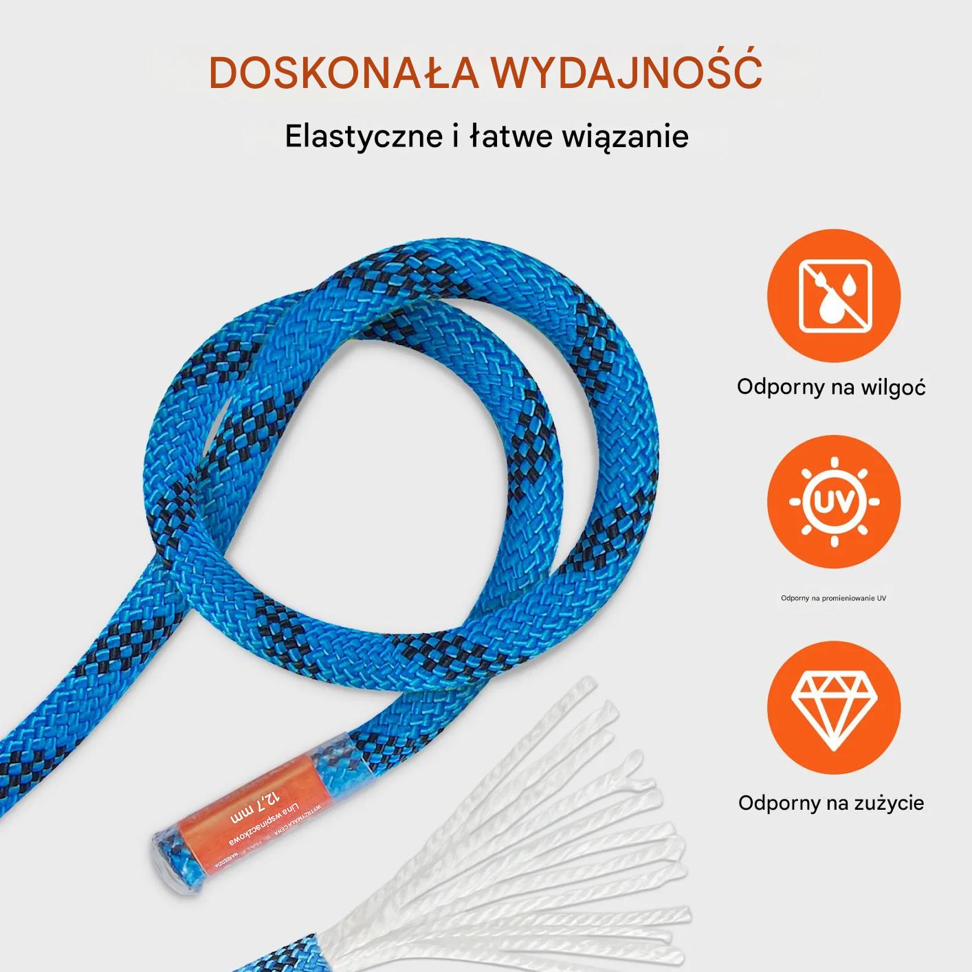 Lina do wspinaczki 12.7mm statyczna 38m niebieska outdoor skały trekking - obrazek 4