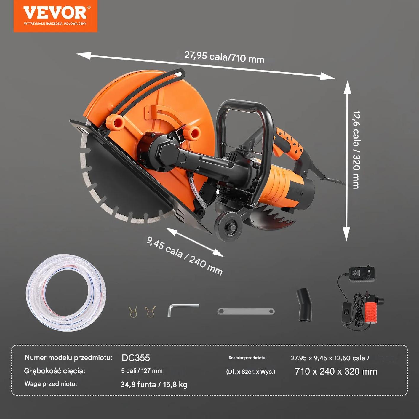 Piła do betonu 35 cm elektryczna wet/dry z pompą wody i tarczą - obrazek 2