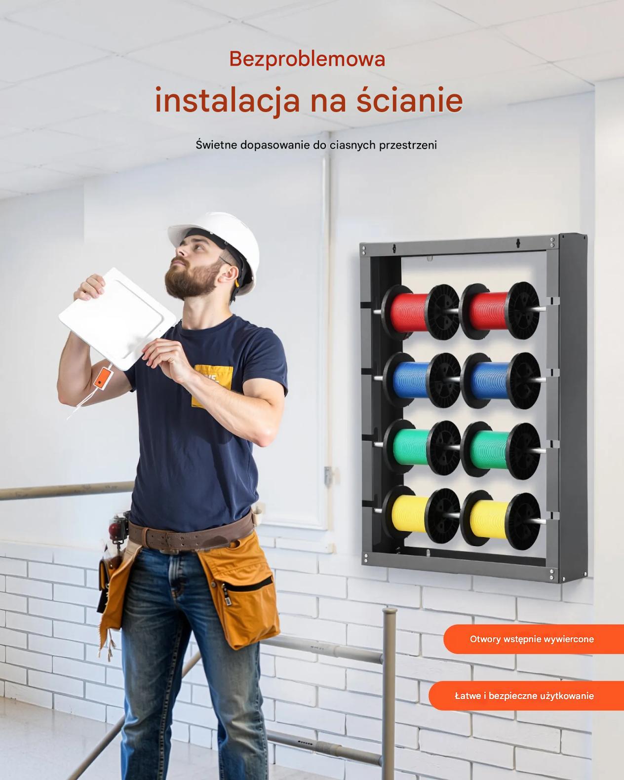 Uchwyt na szpule rozwijak kabli 4 pręty regulowany montaż ścienny 68kg - obrazek 6
