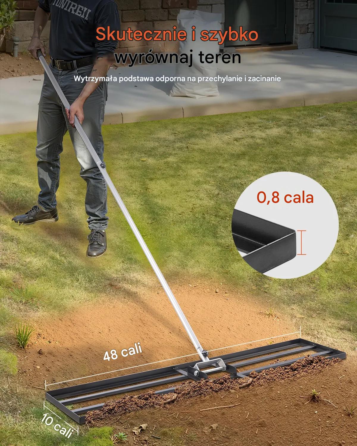 Niwelator do trawnika 122x25cm z trzonkiem stalowy regulowany - obrazek 4