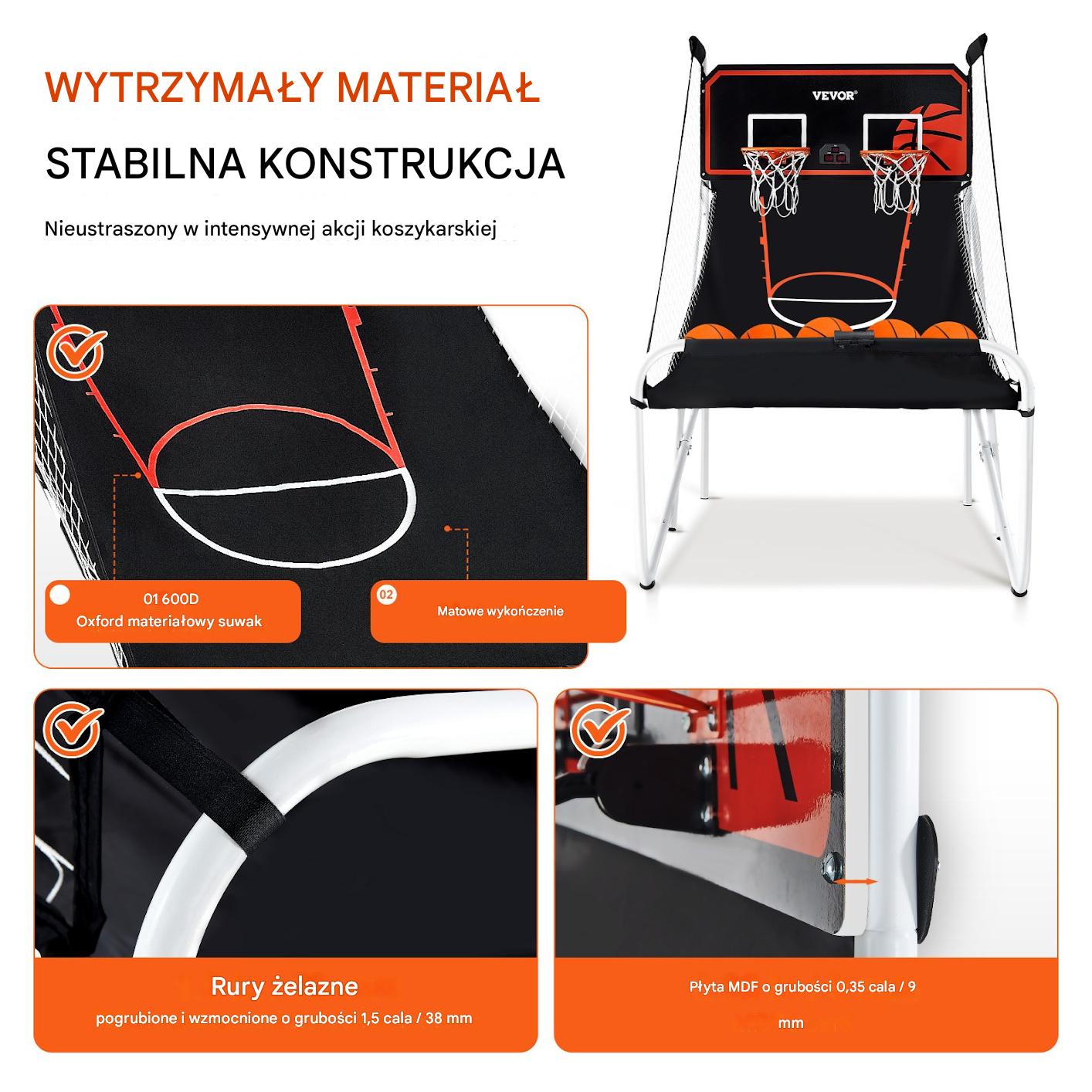 Koszykówka arcade 2-osobowa składana do domu z 5 piłkami do gry - obrazek 6