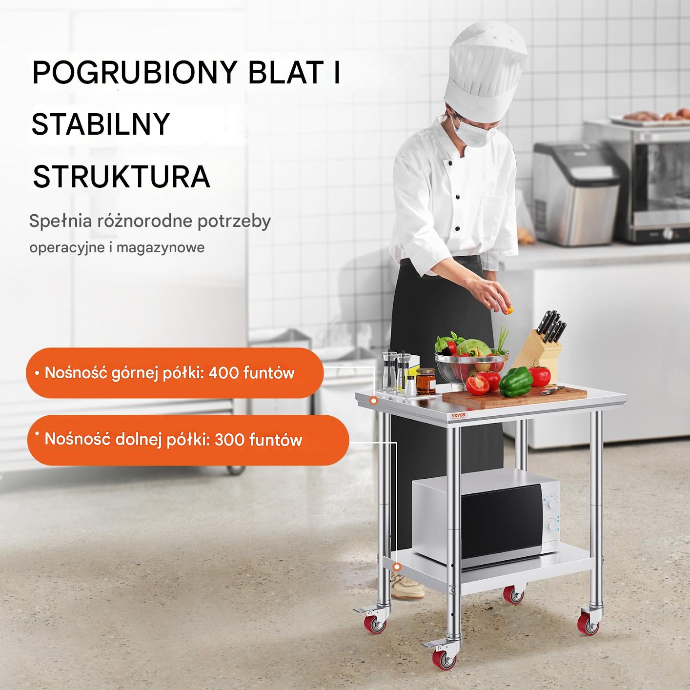 Stół roboczy ze stali nierdzewnej 76x60x85 cm mobilny 317 kg 3-poziomowy - obrazek 3