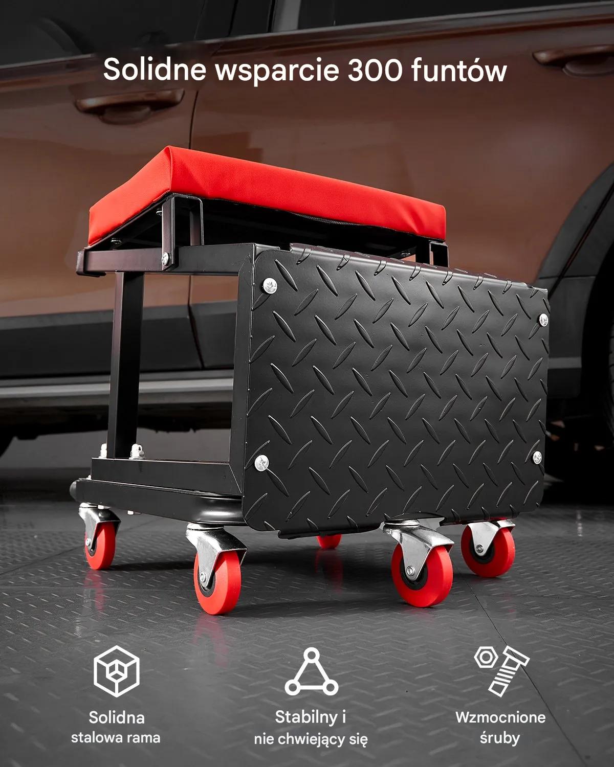 Taboret warsztatowy na kółkach 136 kg obrotowy 360° z półką do garażu - obrazek 3