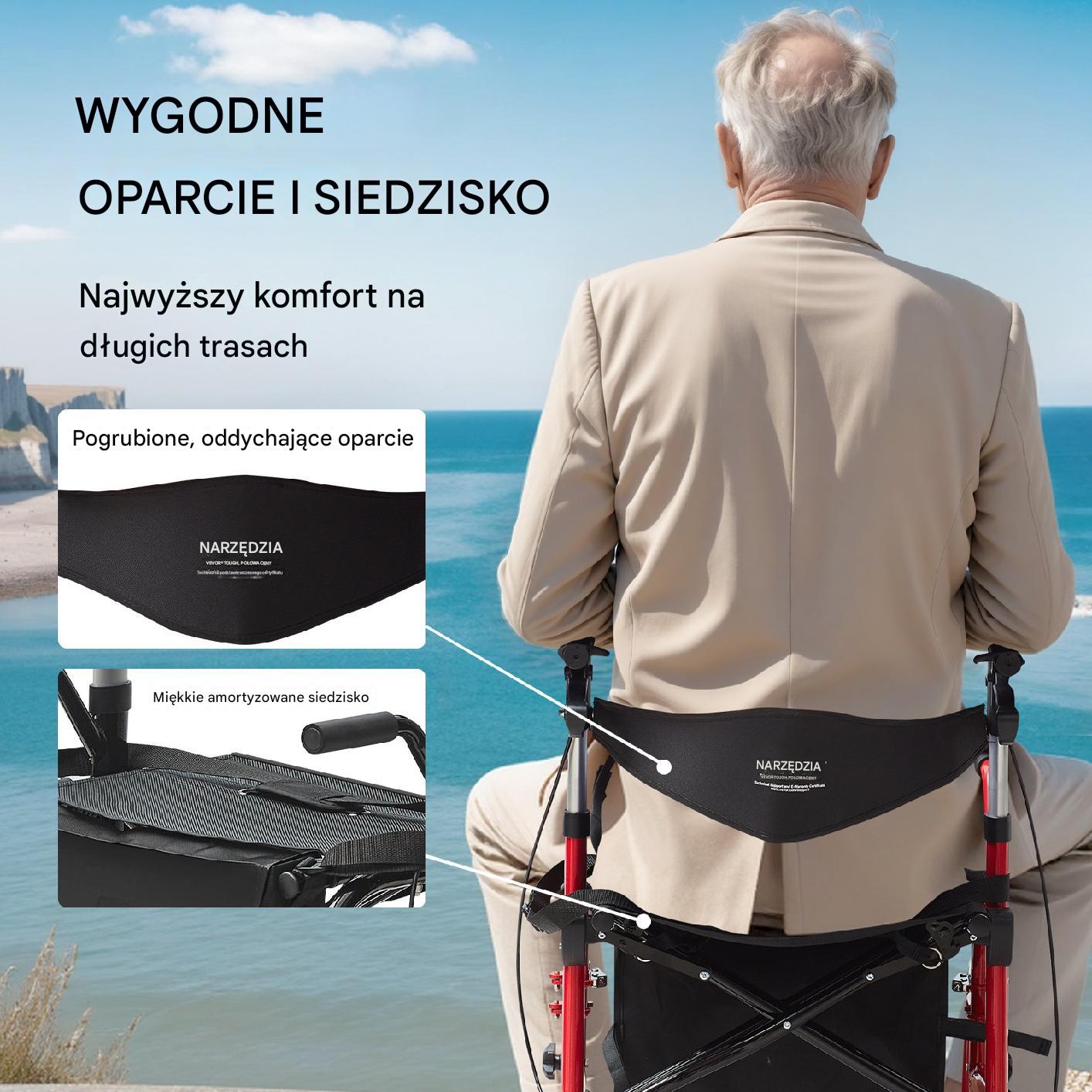 Wózek inwalidzki i Krzesło Transportowe 2 w 1 Czerwone - obrazek 6