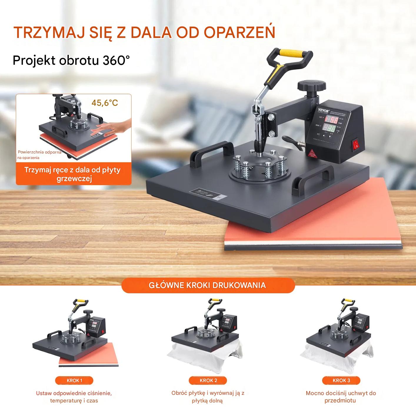 Prasa termiczna 38x38cm do sublimacji 2w1 do koszulek i czapek - obrazek 7