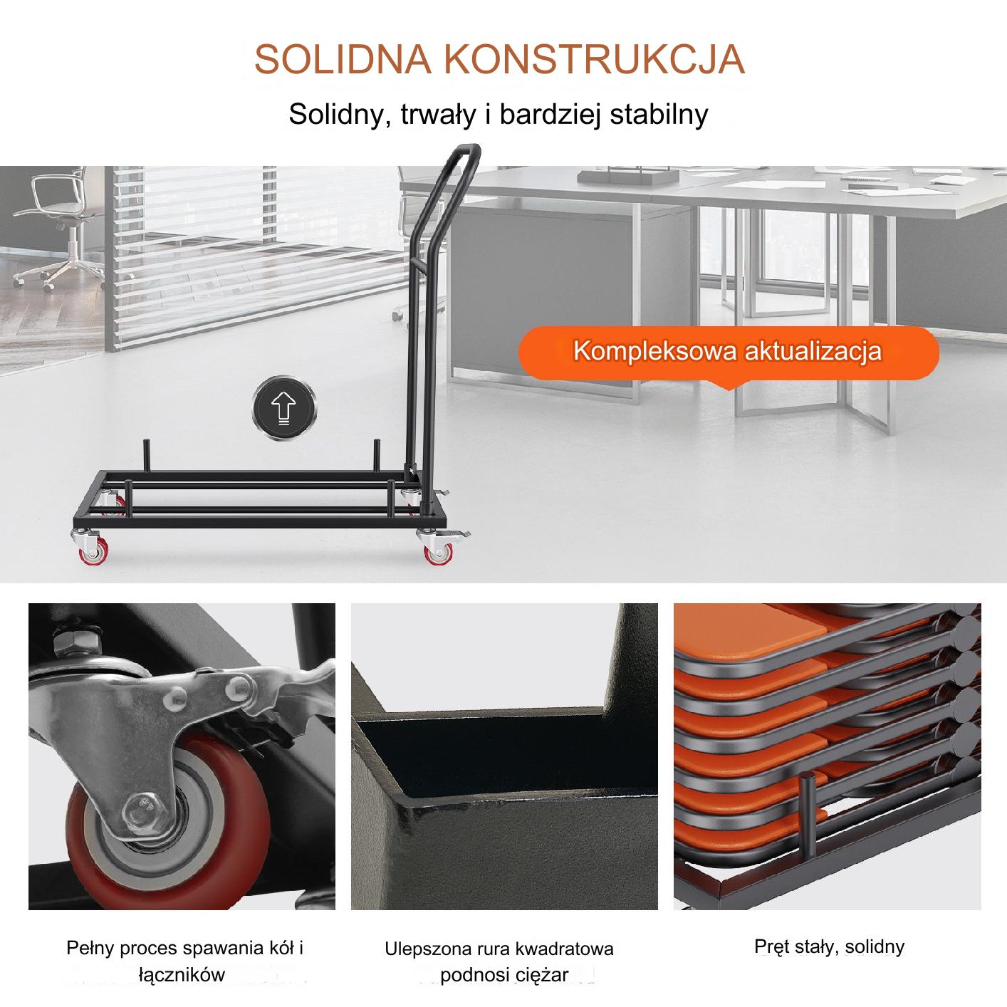 Wózek transportowy na krzesła składane 12 szt. metalowy z kółkami – czarny - obrazek 3