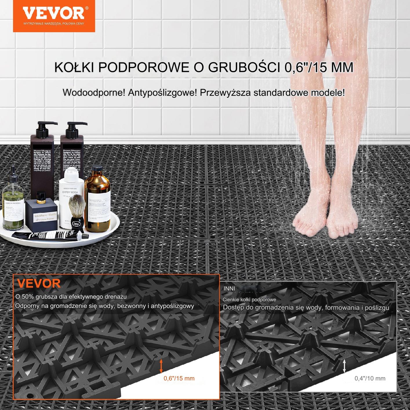 Mata drenażowa czarne 30x30cm 55szt PVC łączona antypoślizgowa łazienka - obrazek 7