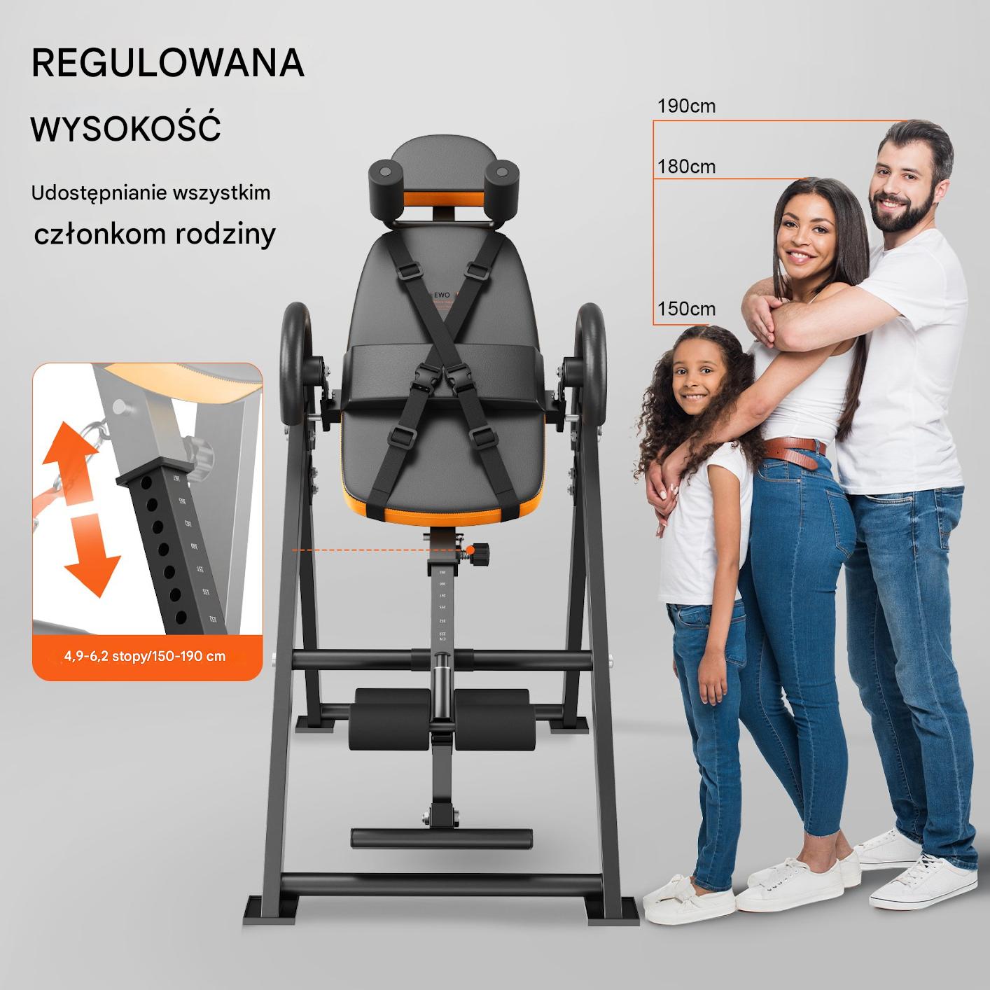 Pomarańczowa Ławka do Ćwiczeń Inwersyjnych i Siłowych – Składana - obrazek 5