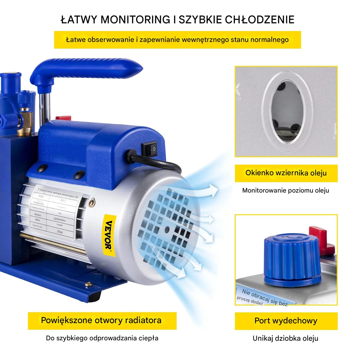 Pompa próżniowa HVAC 4,8CFM 283L/min zestaw manometrów AC - obrazek 5