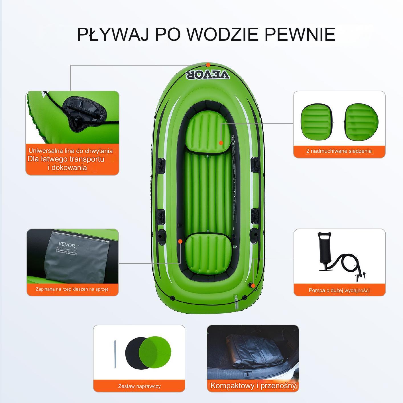 Ponton wędkarski dmuchany do pływania z wiosłami pompka 2 osobowy - obrazek 5