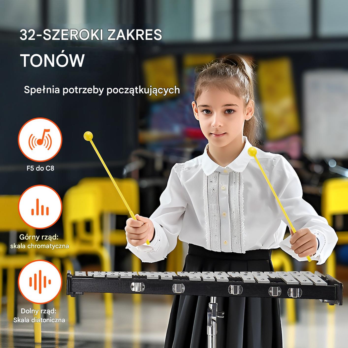 Ksylofon 32-tonowy z pałeczkami i statywem - obrazek 4