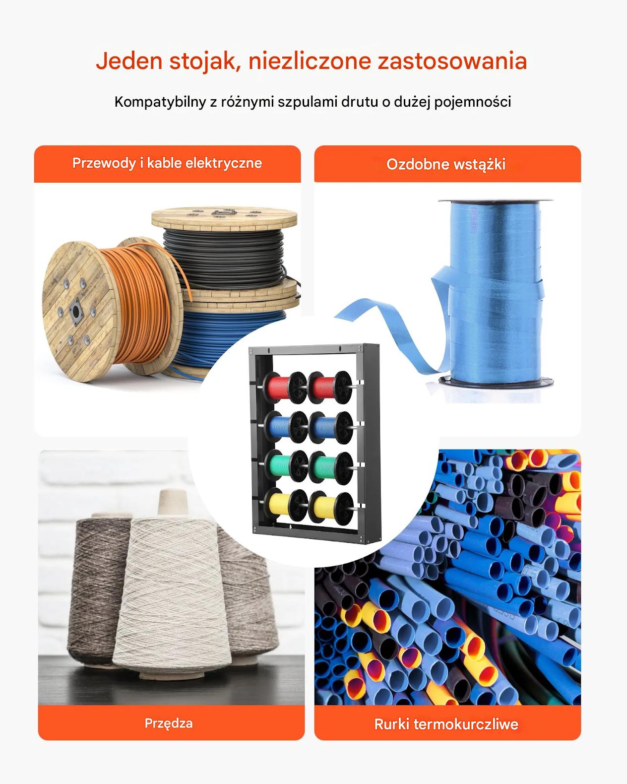 Uchwyt na szpule rozwijak kabli 4 pręty regulowany montaż ścienny 68kg - obrazek 7