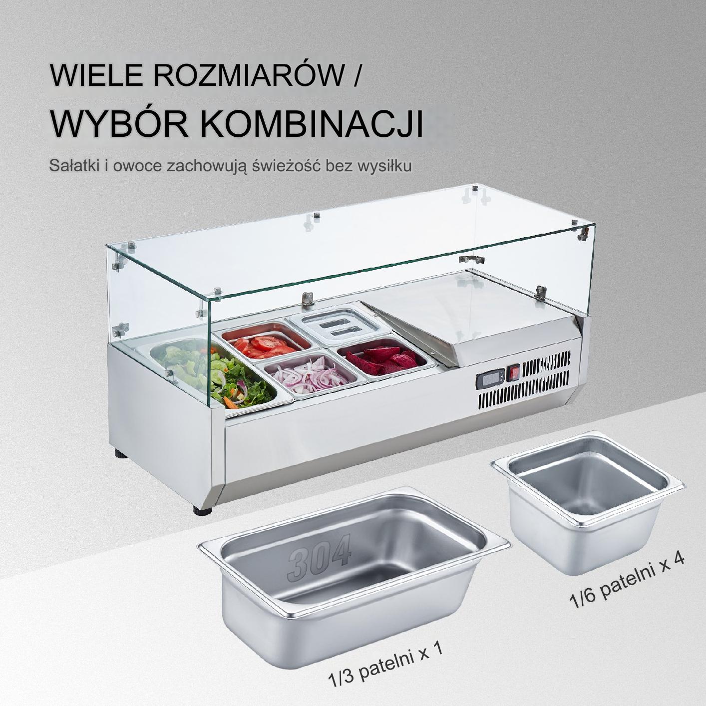 Lada chłodnicza do sałatek pojemniki ze stali nierdzewnej z pokrywami 140W - obrazek 6