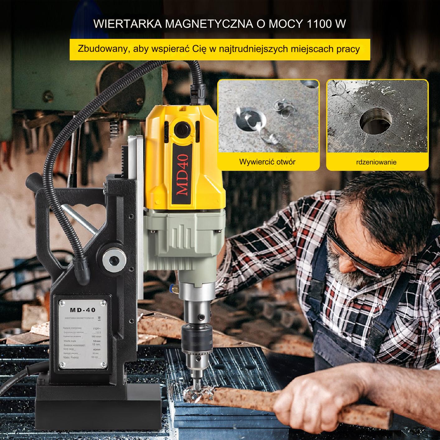 Przenośne Wiertło Magnetyczne Wiertarka Rdzeniowa 1100 W 7 Wierteł - obrazek 7