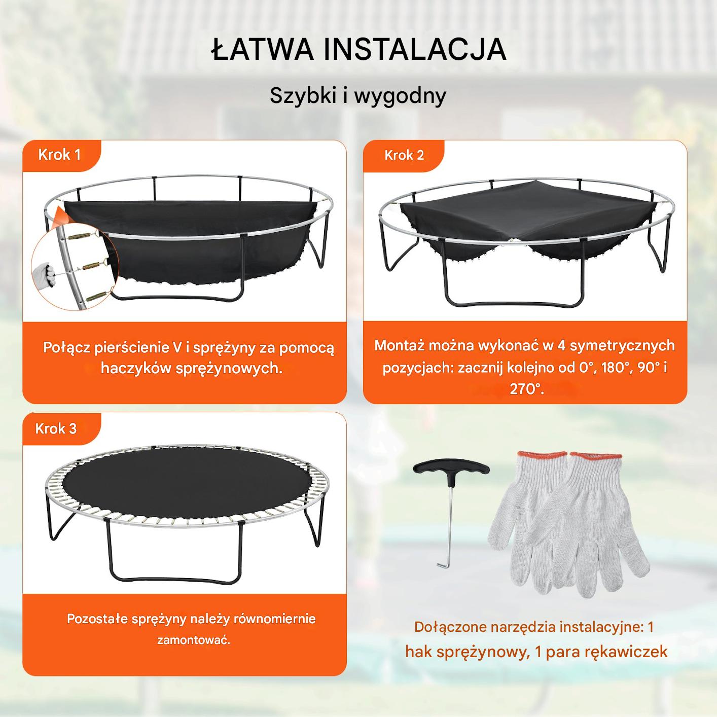 Mata do trampoliny skakania batut 396 cm 80 sprężyn mocna wytrzymała - obrazek 6