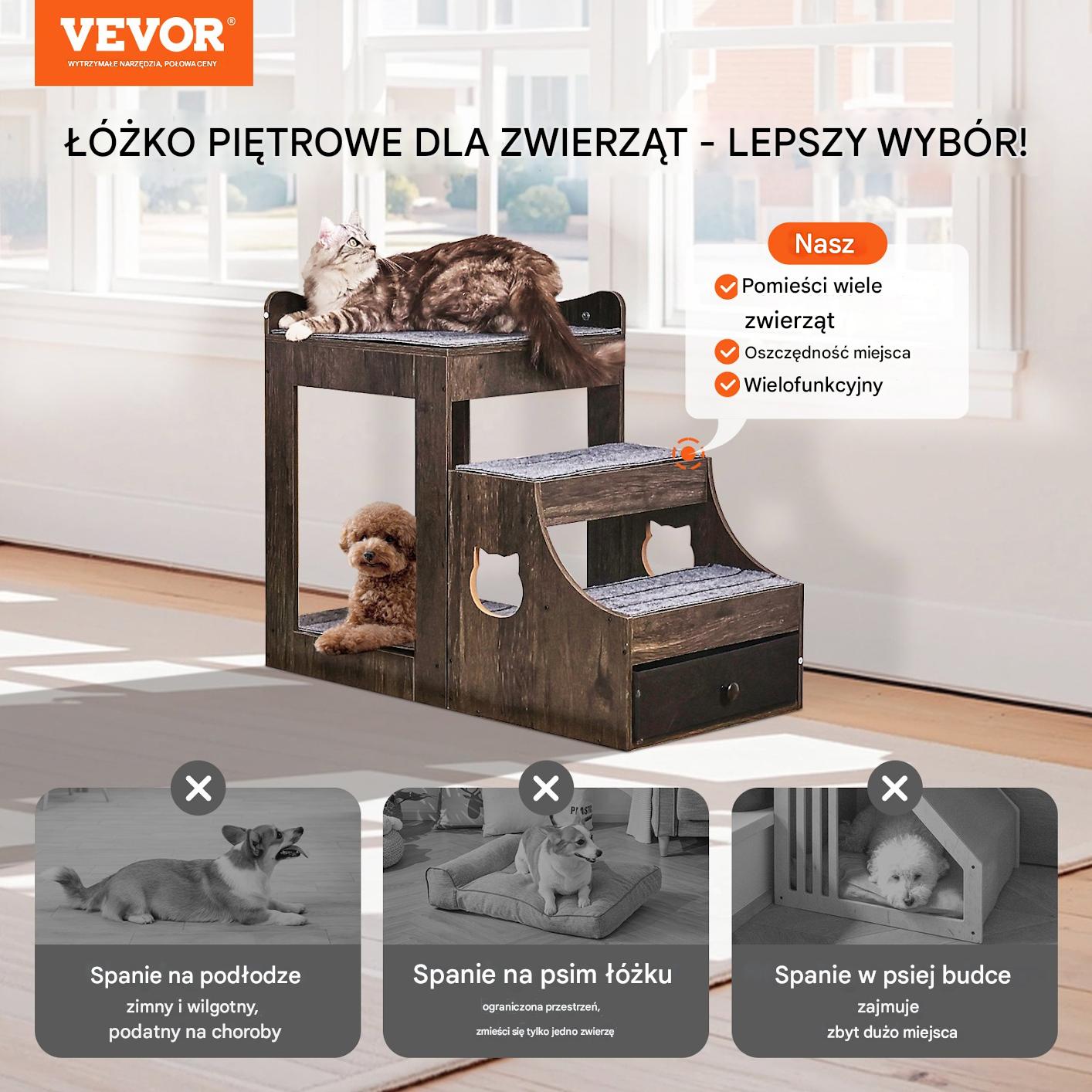 Piętrowe łóżko dla psa szare 83x45cm z schodami i schowkiem ochrona stawów - obrazek 7