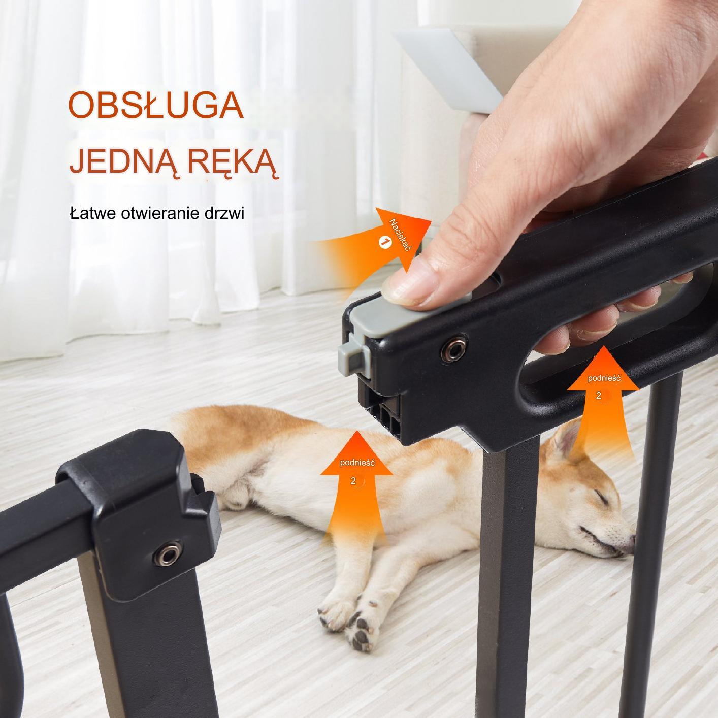Bramka ochronna barierka zabezpieczająca drzwi schody 74,9–99cm czarna - obrazek 4