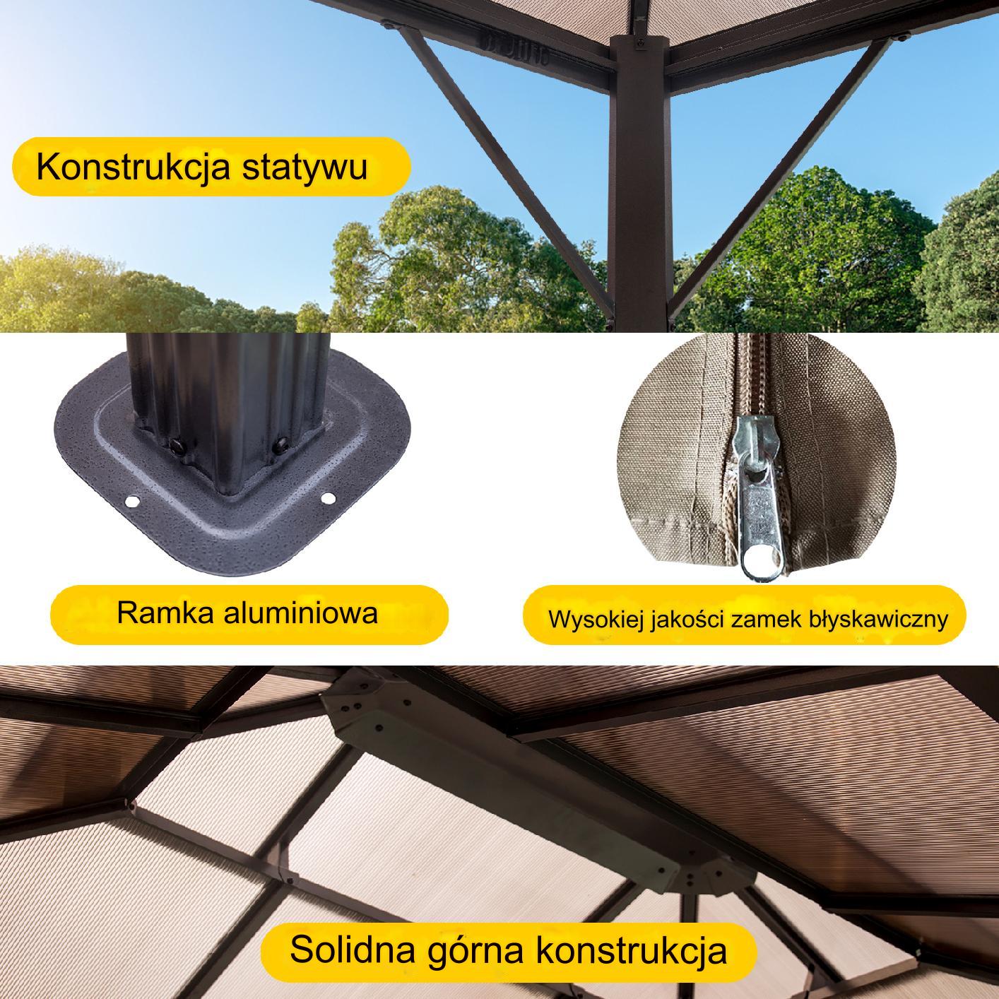 Pawilon ogrodowy twardy dach altana pergola premium 290x290x270cm - obrazek 6