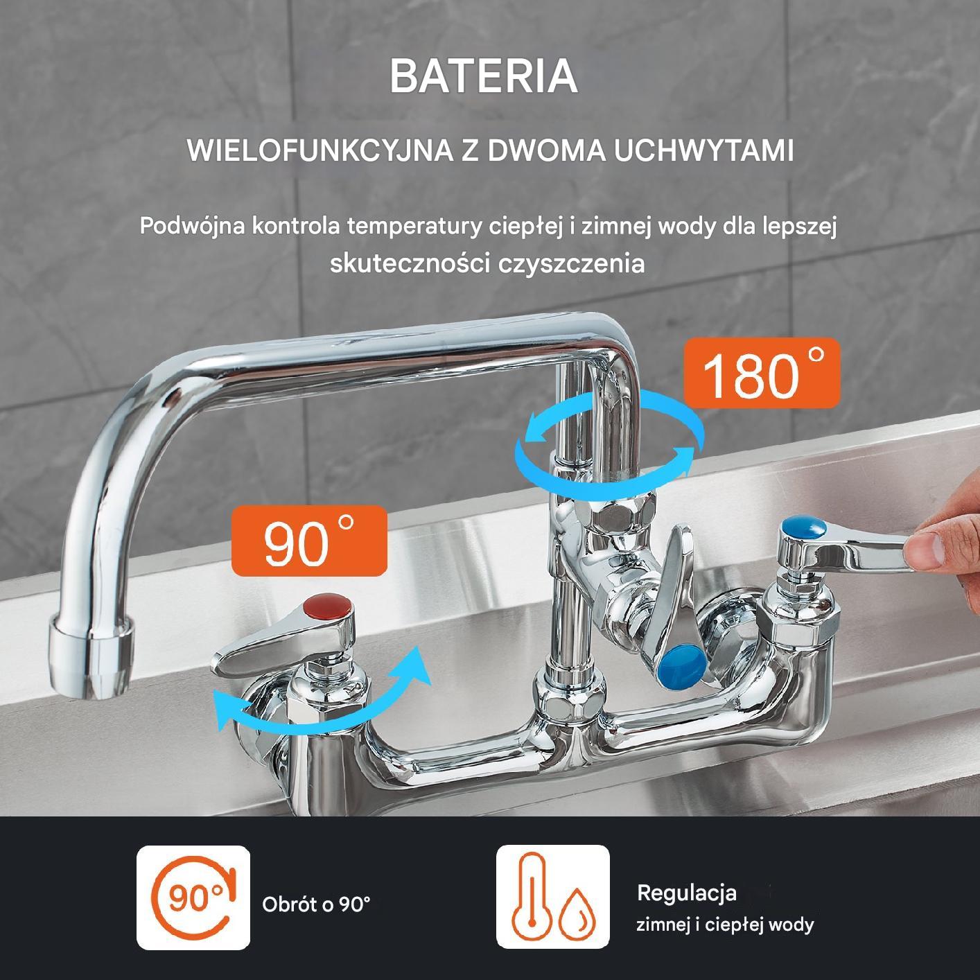 Komercyjna bateria z wylewką i spryskiwaczem Bateria gastronomiczna 1110 mm - obrazek 5