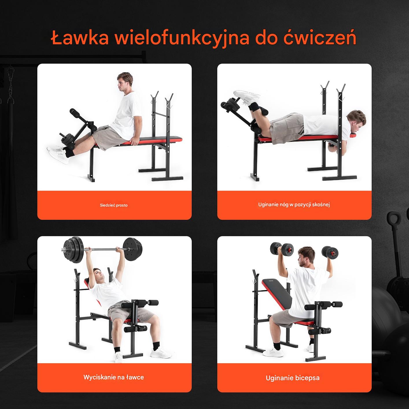 Ławka Treningowa do Ćwiczeń Regulowana Wielofunkcyjna Przysiady Pompki - obrazek 6