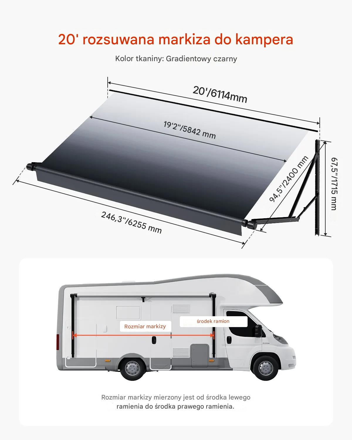 Markiza do kampera 6114 mm elektryczna rozsuwana aluminiowa do RV - obrazek 2